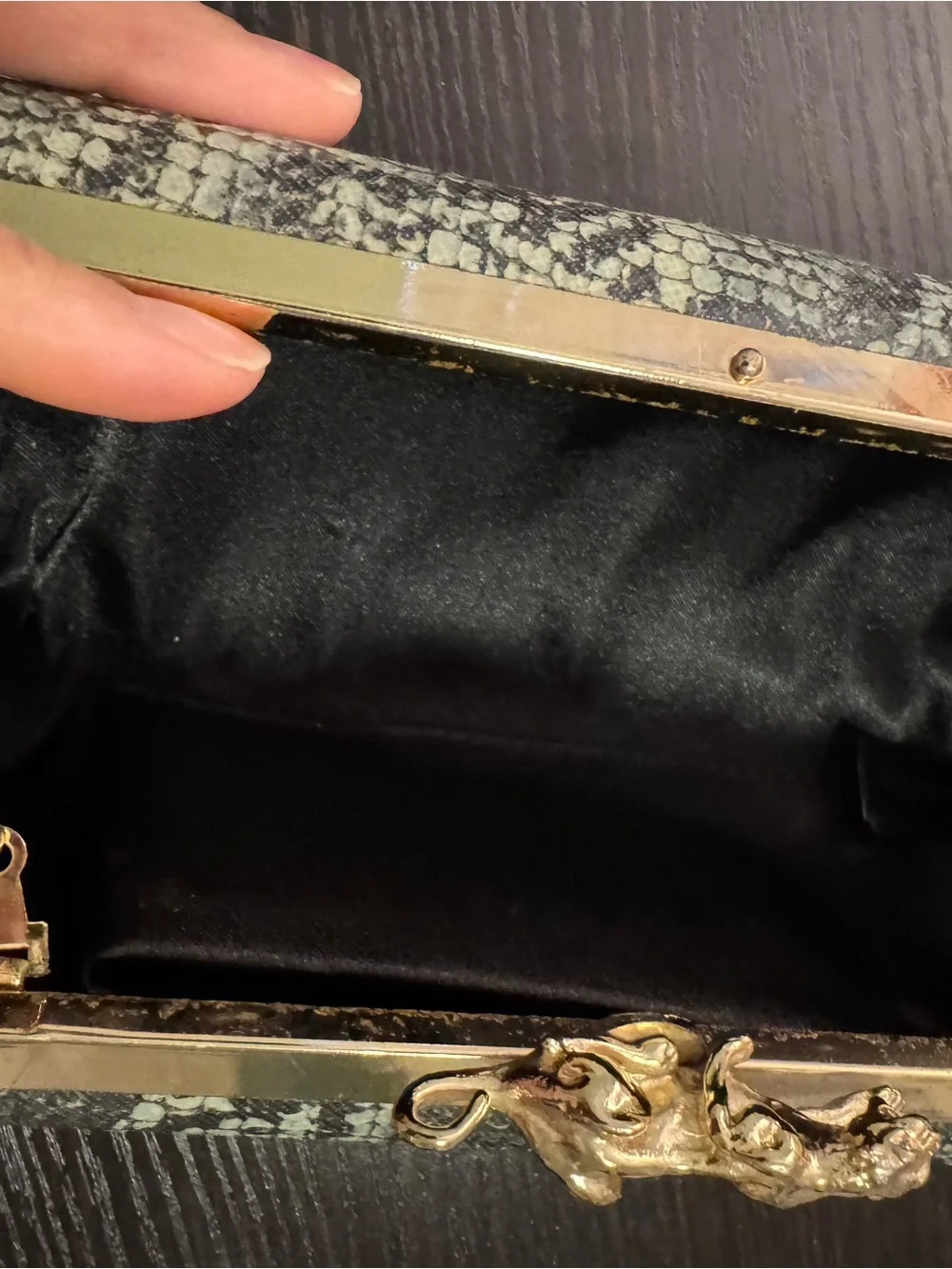 Snake-Print Evening Clutch with Gold Hardware
